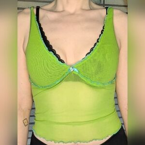 Victoria's Secret Sheer Mesh Green Cami Bright Y2k 00s 90s Medium Lingerie